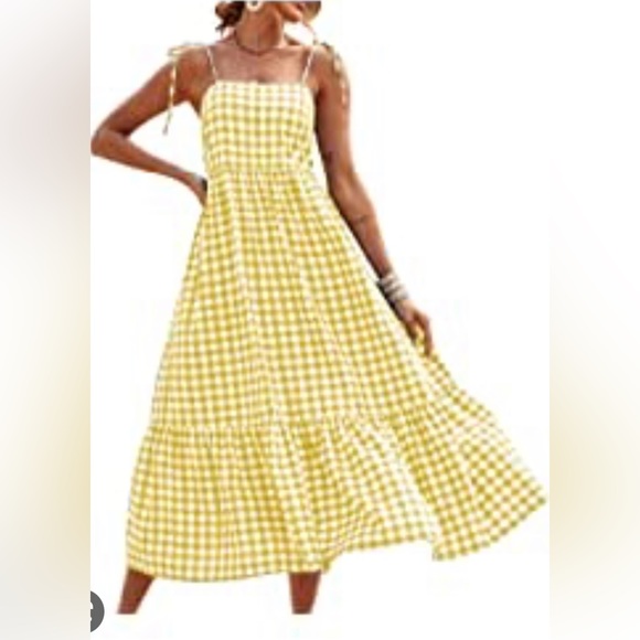 pretty garden Dresses & Skirts - Pretty Garden Yellow Gingham Tie Shoulder Maxi Dress Size Small